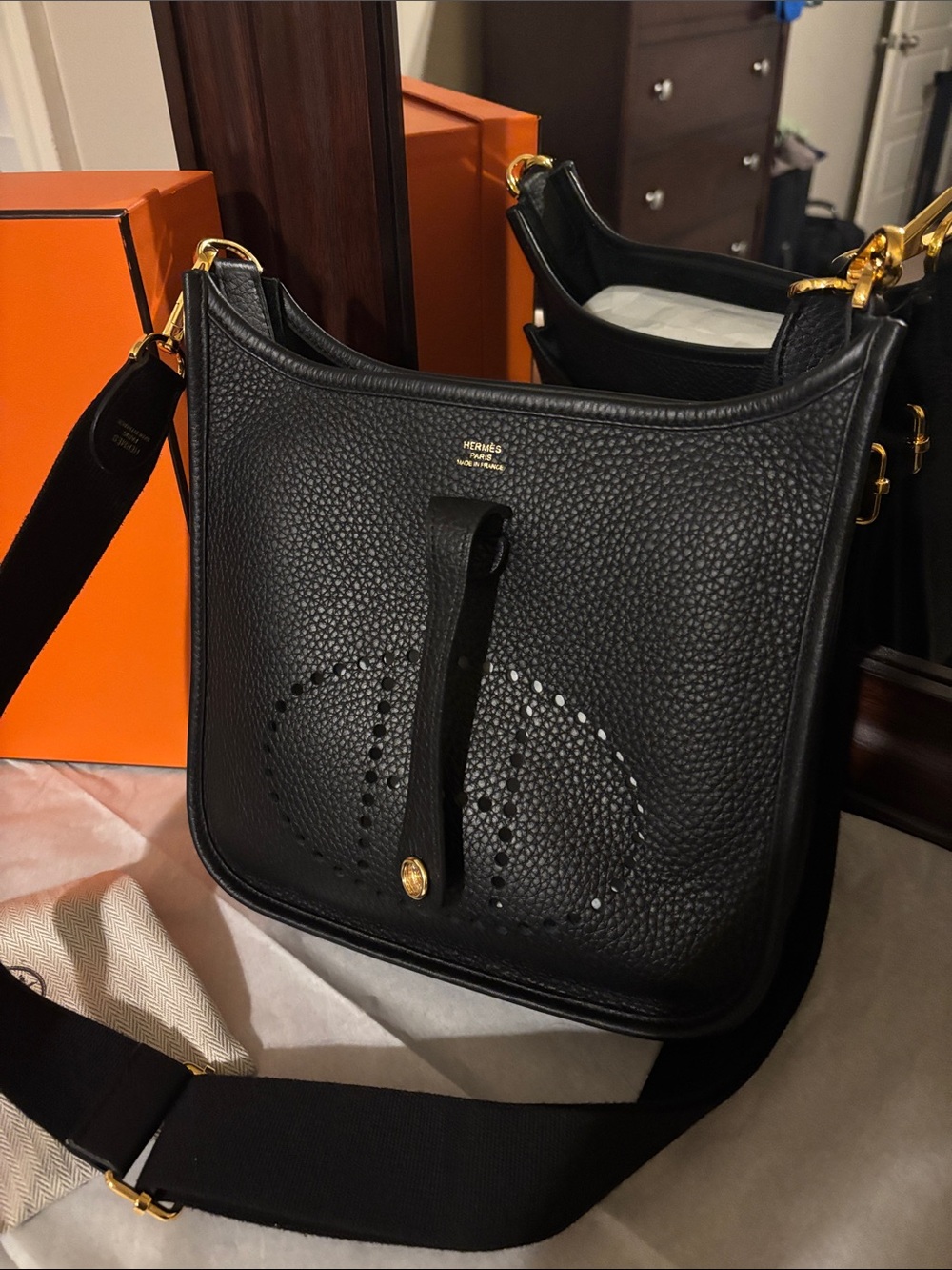 Hermes Black Evelyn 23 with Gold Hardware. Great condition!!